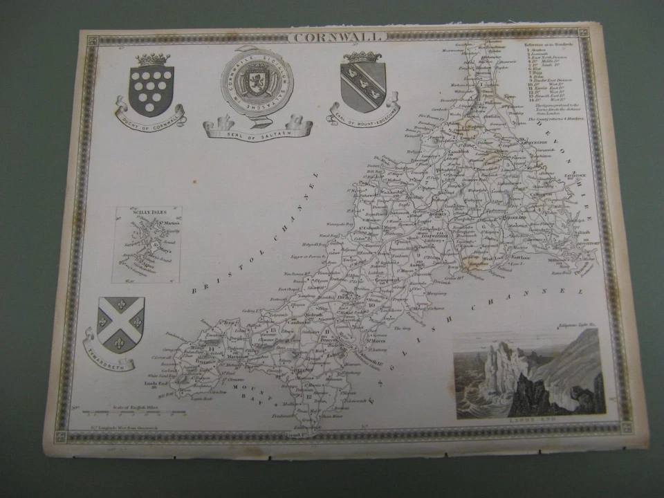 100% ORIGINAL CORNWALL MAP BY THOMAS MOULE C1848 VGC  RAILWAYS - Image 1 of 1