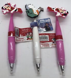 3 Disney Character Writing Pens Santa Christmas 2 Minnie Mouse & Olaf NEW 