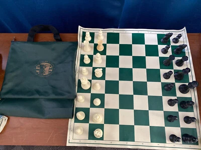 The Chess Store Chess Set With Bag Roll Up Vinyl Square Green/White  32 Chess Pi - Image 1 of 4