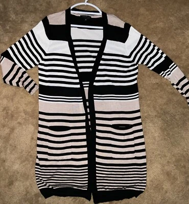 Joseph A Open Front Long Cardigan Plus Size 1X Tan Black Brown Cream Pockets - Image 1 of 3