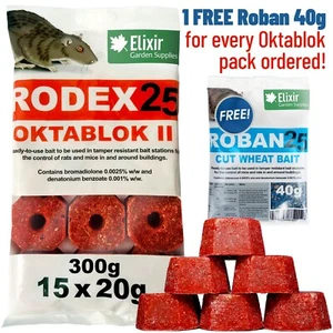 Rodex25 Oktablok Rat & Mouse Rodent Poison Wax Bait Blocks (Max Strength) - Picture 1 of 8