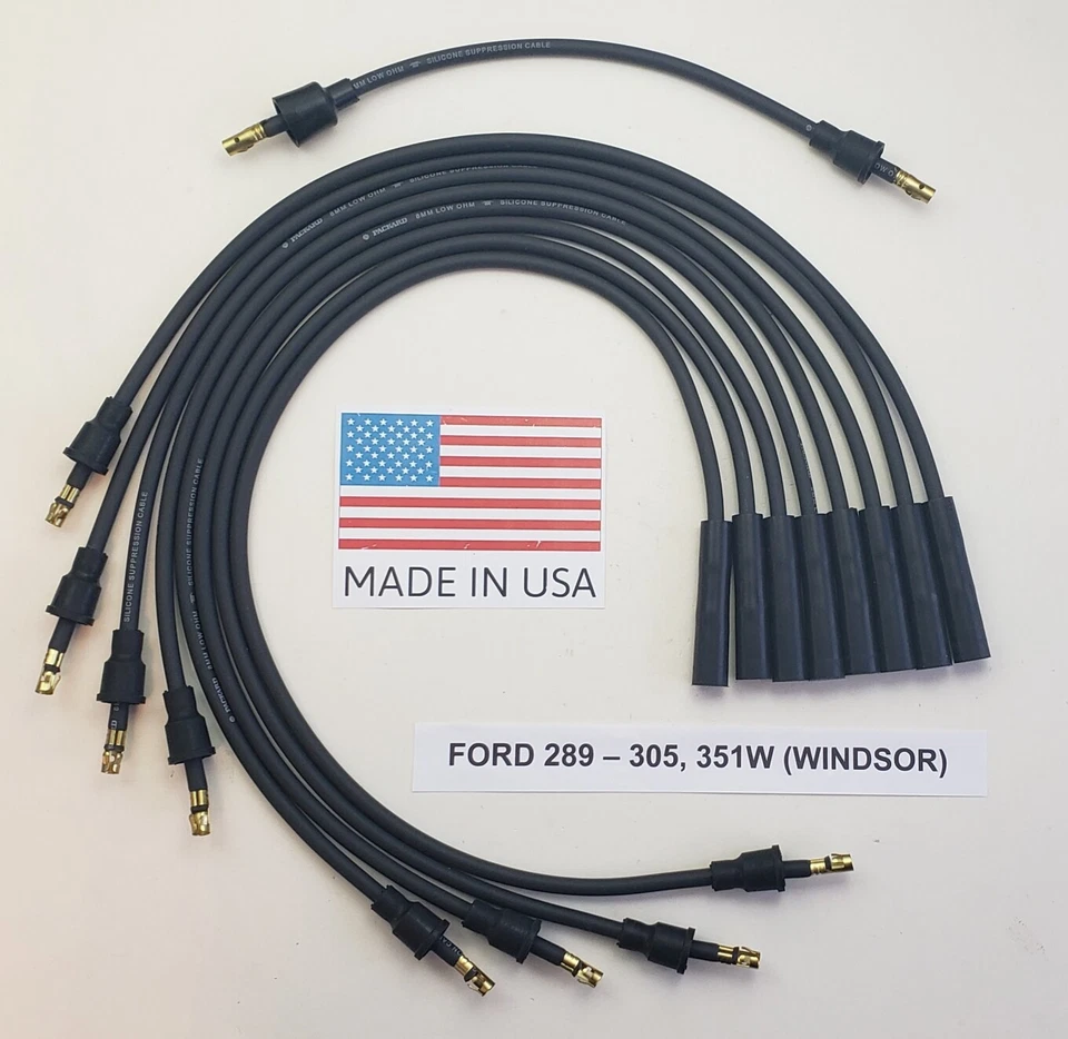 FORD 260 289 302 351W W WINDSOR NEGRO 8mm Bujía Espiral Cables Puntos Tapa EE. UU. Foto 1 de 1