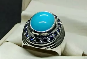 Natürlicher 20 kt Neshapuri Feroza Sterlingsilber 925 Handarbeit Türkis Herrenring - Bild 1 von 12