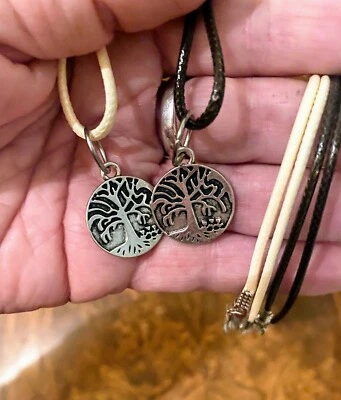 Spiritual Tree of Life Silver Pendant and Adjustable Choker Cord Necklace - Image 1 of 4