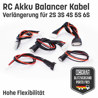 Balancer Kabel 2S 3S 4S 5S 6S JST XH Lipo Akku 20cm Verlängerung Stecker Buchse - Bild 1 von 4