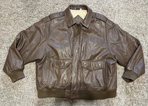 Preston & York Vintage Leather Bomber Jacket Brown Size XL Read* - Picture 1 of 7