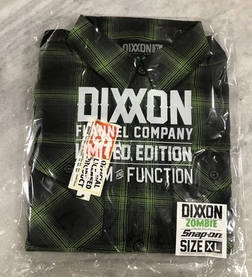 NEW Snap-On Tools XL Dixxon Flannel ZOMBIE Shirt Green and Black Limited Edition - Image 1 of 4