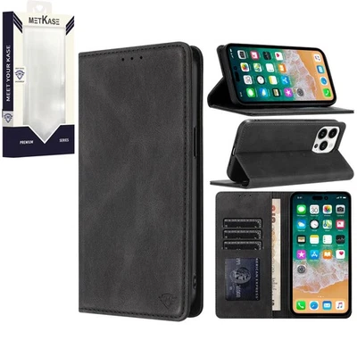 GENERIC For iPhone 11 6.1 in. Case Luxury Soft Vegan Leather Wallet + Tempered Glass