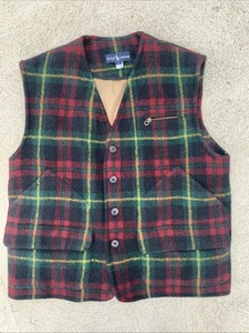 Vintage 80er 90er Polo Ralph Lauren karierte Wolle Jagd Weste Gr. L Country - Bild 1 von 11
