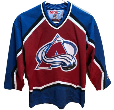 Camiseta deportiva de hockey Colorado Avalanche NHL vintage NIÑOS azul borgoña local CCM L/XL Foto 1 de 2