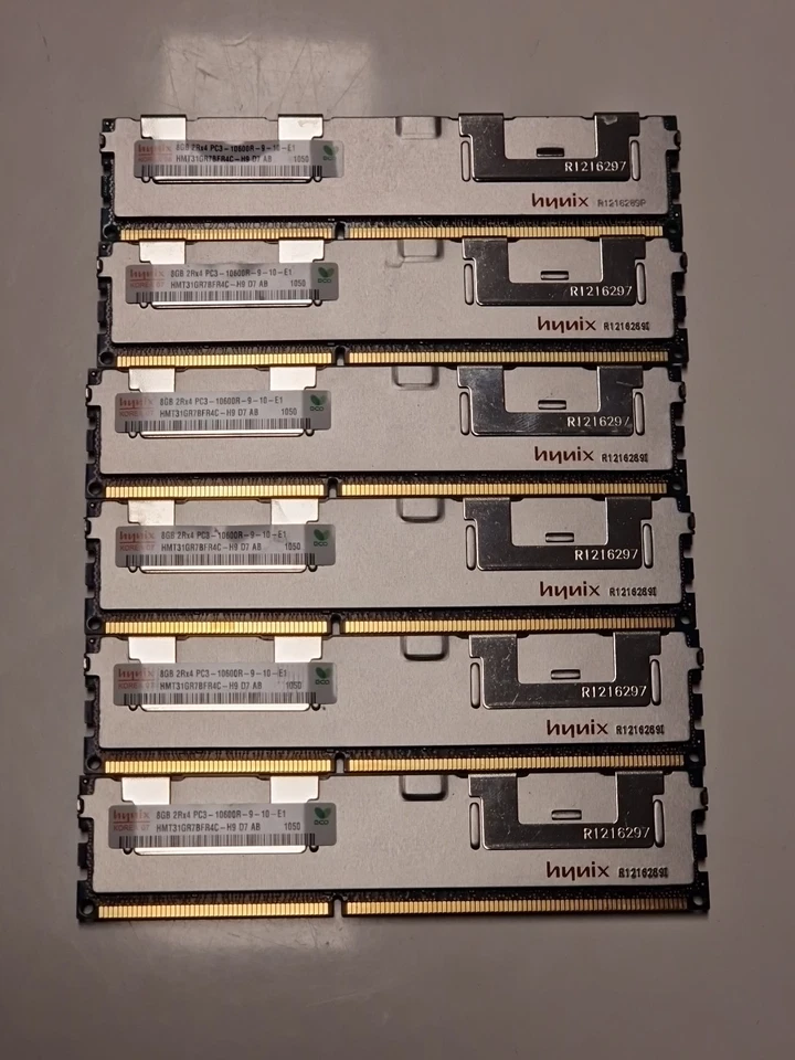 6 Stück   hynix 8GB  Server RAM 2Rx4  PC3-10600R-9-10-E1                     - Bild 1 von 1