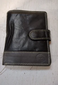 Cartera de cuero genuino para hombre negra gris, estilo libro vertical, soporte para identificación con foto  - Imagen 1 de 9