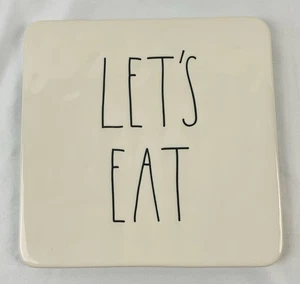 Rae Dunn LET’S EAT Ceramic Trivet Plate 8” Square Farmhouse Kitchen Decor - Picture 1 of 5