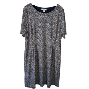 CJ Banks Navy Ditsy Floral Cottagecore Lined Pleated Short Sleeve Midi Dress 1X - Picture 1 of 9