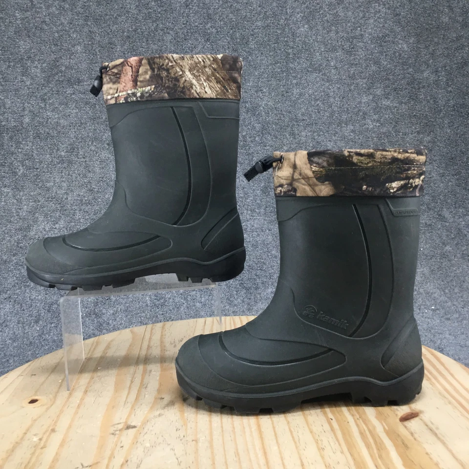 Kamik Boots Youth 6 男孩 Snobuster 2 迷彩冬季雪地靴橄榄绿色橡胶 — 第 1/4 张图片