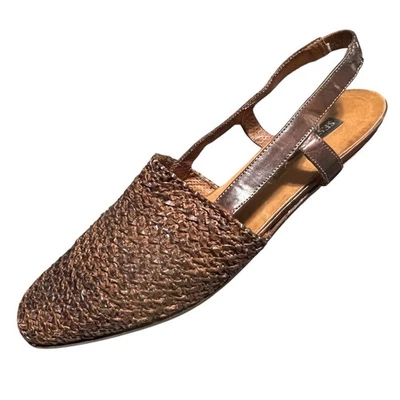 Sesto Meucci Woven Leather Flats Womens 7.5 Brown Slingback Shoes Sandals Italy - Image 1 of 4