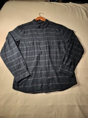 Travis Mathew Men's, Shirt Long Sleeve,  Flannel, Navy Blue Striped, Sz M. - Image 1 of 4