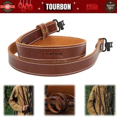 TOURBON Leather Rifle/Shotgun Sling Strap Adjustable Gun Carrier+Swivels Set - Image 1 of 4