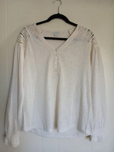 Sundance Catalog Womens Cream Knit Long Sleeve Prairie Shirt Lace Size Medium  - Picture 1 of 13