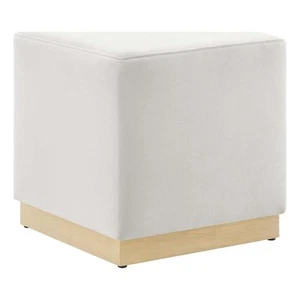 Tilden 17" Square Performance Velvet Upholstered Ottoman in Alabaster Natural - Picture 1 of 9