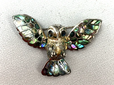 Broche/collar vintage Shipton & Co. Silver & Paua Shell Owl usado en muy buena condición Foto 1 de 4