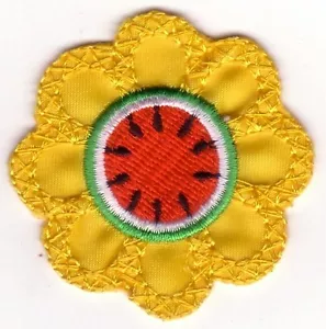 Yellow Flower with Watermelon Center Embroidery Patch - Picture 1 of 1