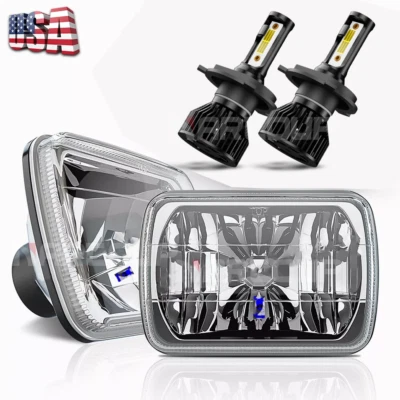 Pair 7x6'' 5x7" LED Headlight Hi-Lo Beam DRL W/H4 For Jeep Cherokee XJ YJ Chevy - Image 1 of 4