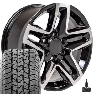 18" Machined Black 5911 Wheels Tires TPMS Set Fit Tahoe Silverado Trail Boss - Picture 1 of 5