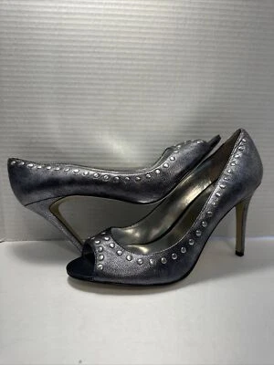 Zapatos de tacón Enzo Angiolini talla 11M punta abierta para mujer HR-10 de cuero plateado Foto 1 de 4
