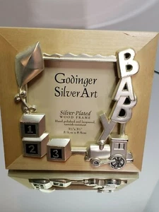 GODINGER SILVER PLATED WOOD OAK BABY BLOCKS, KITE BABY PICTURE FRAME MIB - Picture 1 of 3