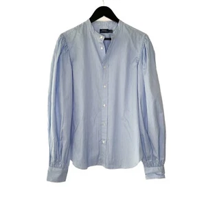 Polo Ralph Lauren Shirt Women's Blue Shirt Puff Sleeve Long Blue Striped Size 12 - Picture 1 of 7