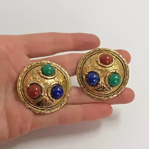 Vintage Abbey Road Statement Earrings - Clip On Gold Tone Metal - Picture 1 of 17