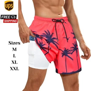 Mens Swim Trunks Shorts XL L XXL Board Swim Shorts w/ Liner Quick Dry Zipper - Picture 1 of 7