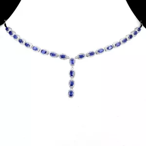 Silver Necklace Sapphire Genuine Natural Gems Solid Sterling 17 1/2 to 19 1/2 In - Picture 1 of 24