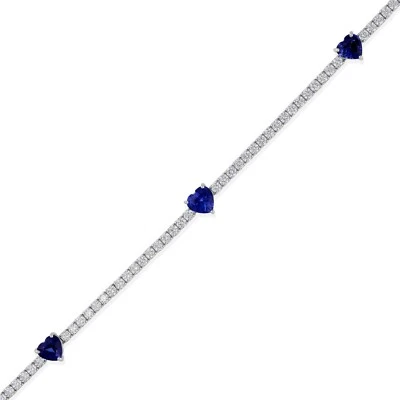 Brazalete tenis corazón zafiro azul diamante CVD cultivado en laboratorio de oro blanco de 14 k 5,36 TCW Foto 1 de 4