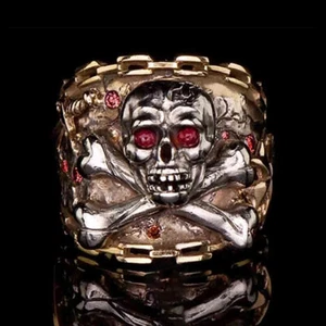 Anelli Moda Teschio Placcati Oro Rosa 14k da Uomo Zirconia Anello Festa Taglia 7-13 - Foto 1 di 5
