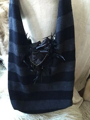 Alice & Olivia Black Gray Knit Handbag Purse Feathers Chains Zebra Lined NWOT!!! - Image 1 of 4