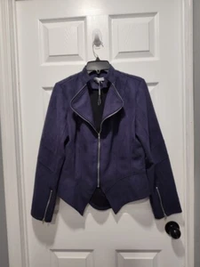 Solitaire Moto Jacket Womens MEDIUM Navy Blue Faux Suede Full Zip Lux NWOT - Picture 1 of 10