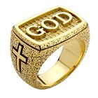 555Jewelry Stainless Steel Vintage Hammered Style Cross GOD Signet Ring for Mens