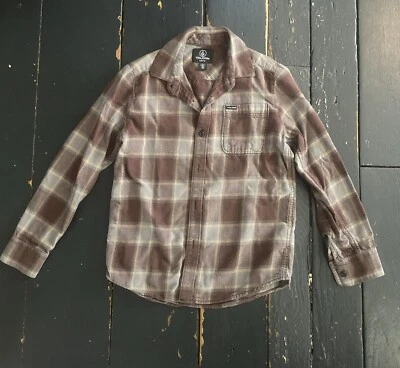 Camisa Volcom botão para cima tamanho S 8/10 masculina marrom xadrez flanela - Imagem 1 de 4
