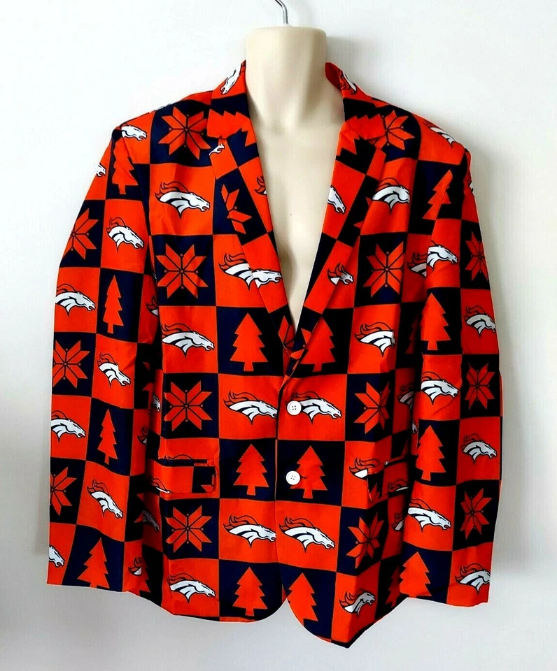 Denver Broncos Hombres Chaqueta Talla 46 Blazer Feo Estilo Navidad Naranja Azul Nuevo  Foto 1 de 4