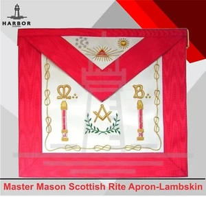 Delantal Scottish Rite Master Mason - Moire blanco y rojo piel de cordero luna y sol - Imagen 1 de 2