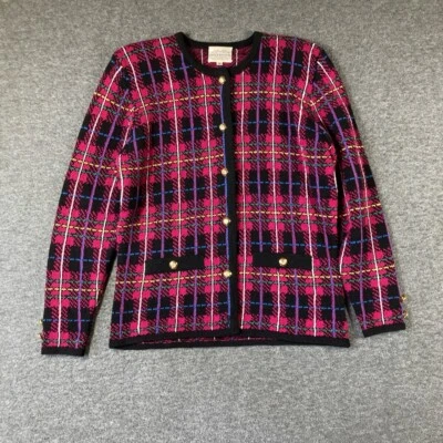 Cárdigan retro Susan Bristol mezcla de lana para mujer mediano a cuadros botones dorados Foto 1 de 4