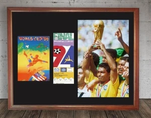 BRAZIL Champion USA 1994 FRAMED 13"x17" Photo Poster & Final Ticket DISPLAY Repr - Picture 1 of 1