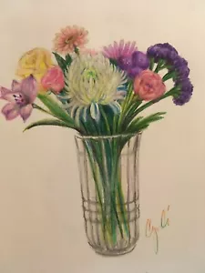 disegno a matita colorata fiori di crisantemo originali in vaso - Foto 1 di 4