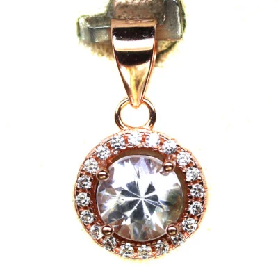 Plata de ley 925 6 mm. Colgante de circón blanco recubierto de oro rosa minimolista Foto 1 de 4