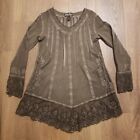 Gretty Zueger Tunic Top Small Lace Blouse Moss Green Mineral Wash