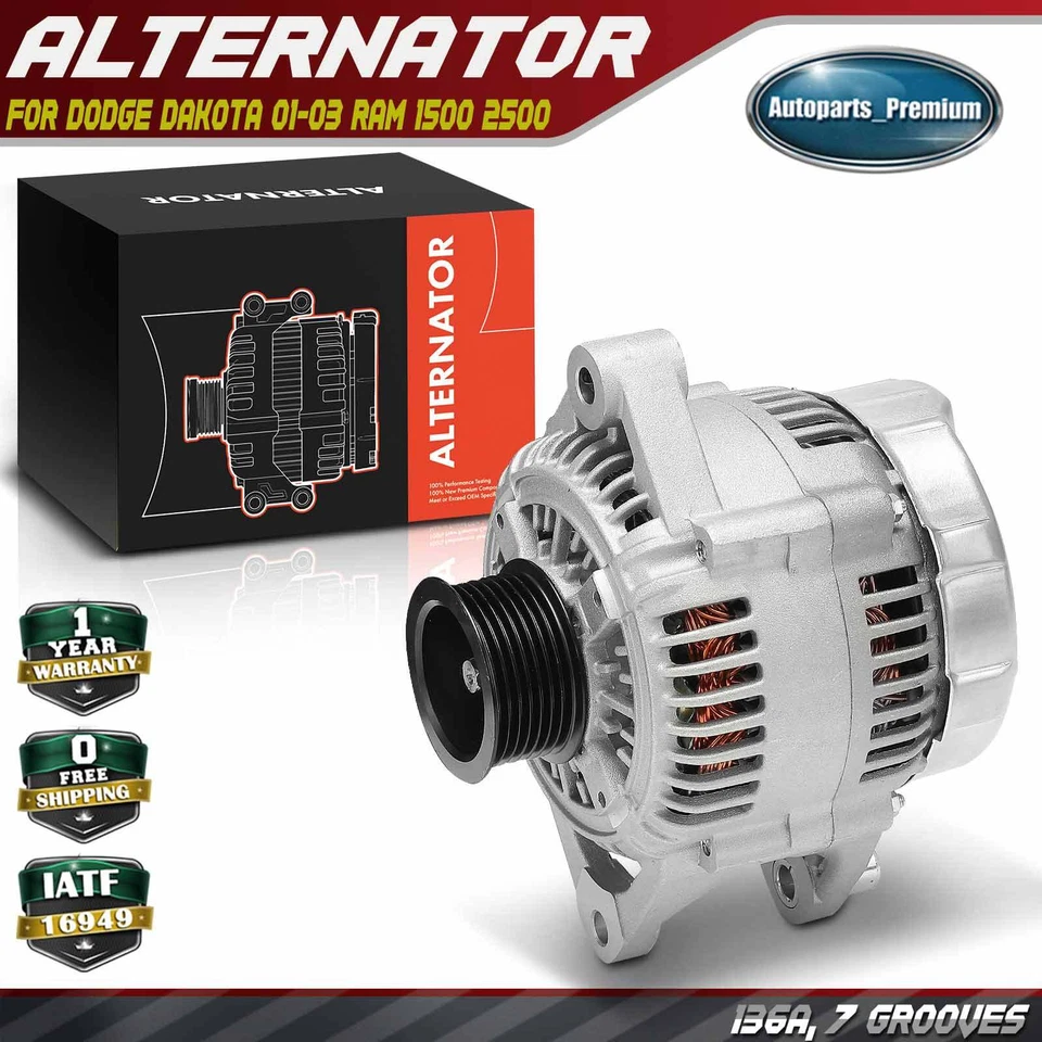 Alternador para Dodge Dakota 2001-2003 Ram 1500 Ram 2500 Ram 3500 136 Amp/12 Voltios Foto 1 de 4