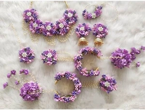 Pink & Purple Floral Jewelry Set Haldi Mehendi Baby Shower Wedding Jewelry Set - Picture 1 of 1