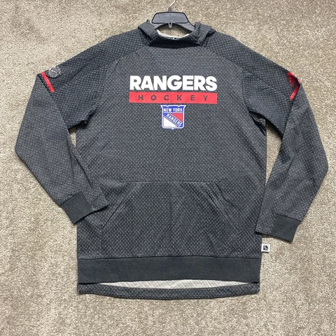 New York Rangers Sweatshirt Mens Large Gray Hoodie Pullover Player Gear Adidas Cover